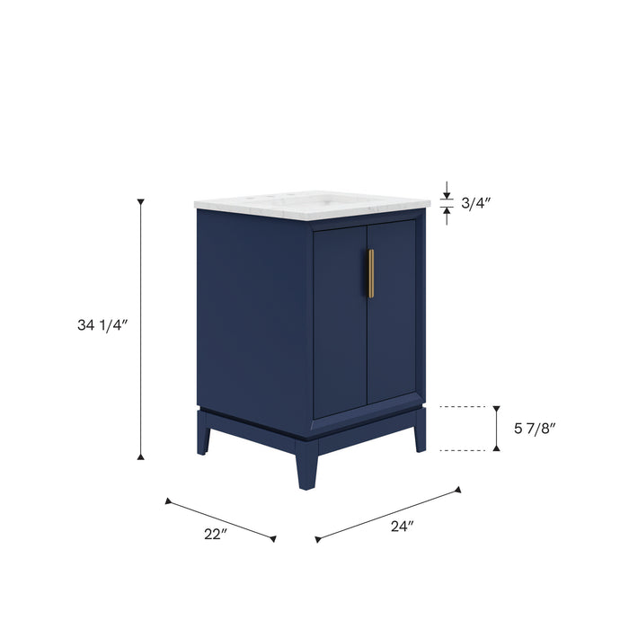 Kingston Elizabeth EL24CW06MB - 24 in. x 22 in. Bathroom Vanity Carrara White Marble Top, Monarch Blue