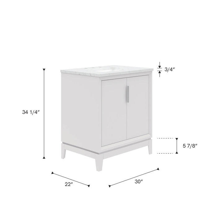 Kingston Elizabeth EL30CW01PW - 30 in. x 22 in. Bathroom Vanity Carrara White Marble Top, Pure White