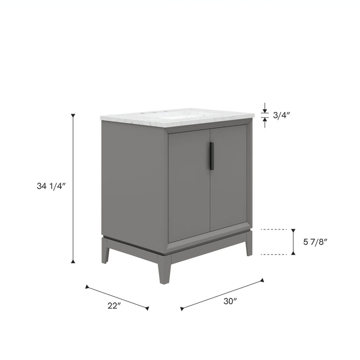 Kingston Elizabeth EL30CW03CG - 30 in. x 22 in. Bathroom Vanity Carrara White Marble Top, Cashmere Grey