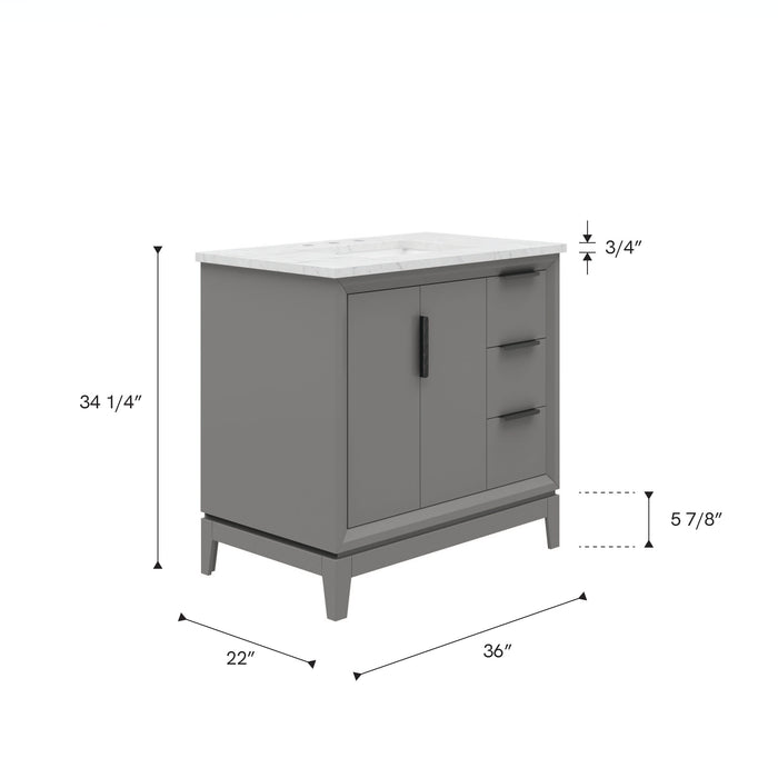 Kingston Elizabeth EL36CW03CG - 36 in. x 22 in. Bathroom Vanity Carrara White Marble Top, Cashmere Grey