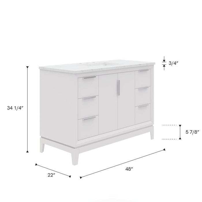 Kingston Elizabeth EL48CW01PW - 48 in. x 22 in. Bathroom Vanity Carrara White Marble Top, Pure White