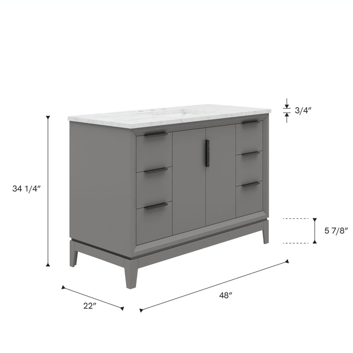 Kingston Elizabeth EL48CW03CG - 48 in. x 22 in. Bathroom Vanity Carrara White Marble Top, Cashmere Grey