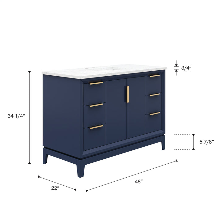 Kingston Elizabeth EL48CW06MB - 48 in. x 22 in. Bathroom Vanity Carrara White Marble Top and White Ceramic Basin, Monarch Blue