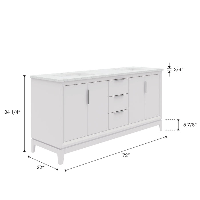 Kingston Elizabeth EL72CW01PW - 72 in. x 22 in. Bathroom Vanity Carrara White Marble Top and White Ceramic Basins, Pure White