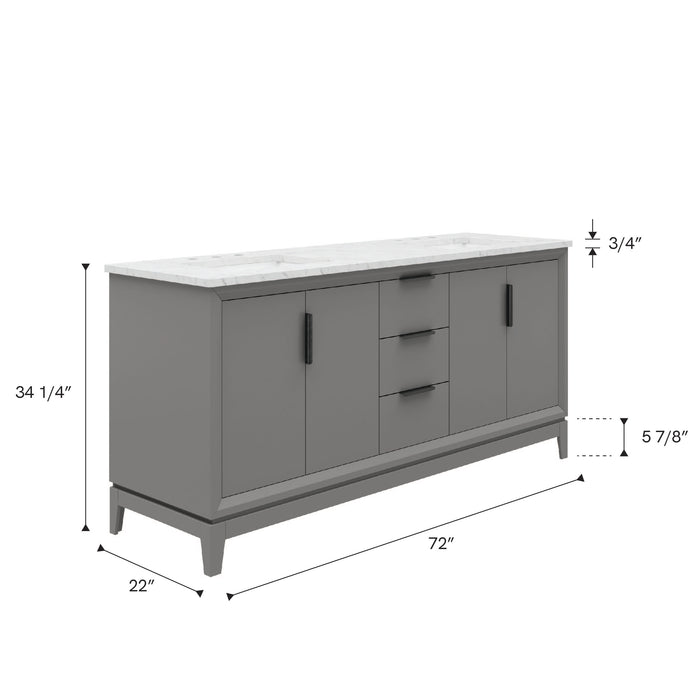 Kingston Elizabeth EL72CW03CG - 72 in. x 22 in. Bathroom Vanity Carrara White Marble Top and White Ceramic Basins, Cashmere Grey