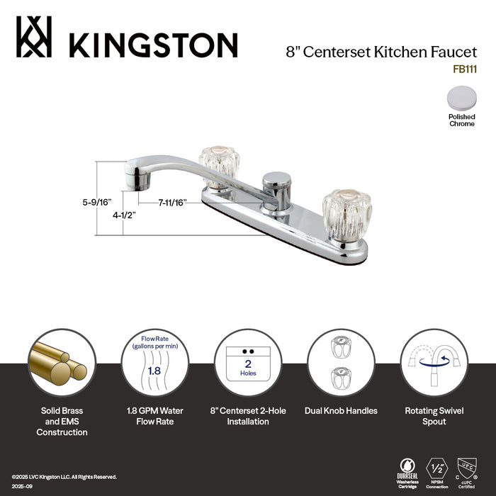 Americana FB111 Two-Handle 2-Hole 8" Centerset Kitchen Faucet, Polished Chrome