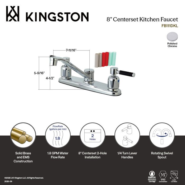 Kingston Tulare FB111DKL - Kaiser Two-Handle 2-Hole 8" Centerset Kitchen Faucet, Polished Chrome