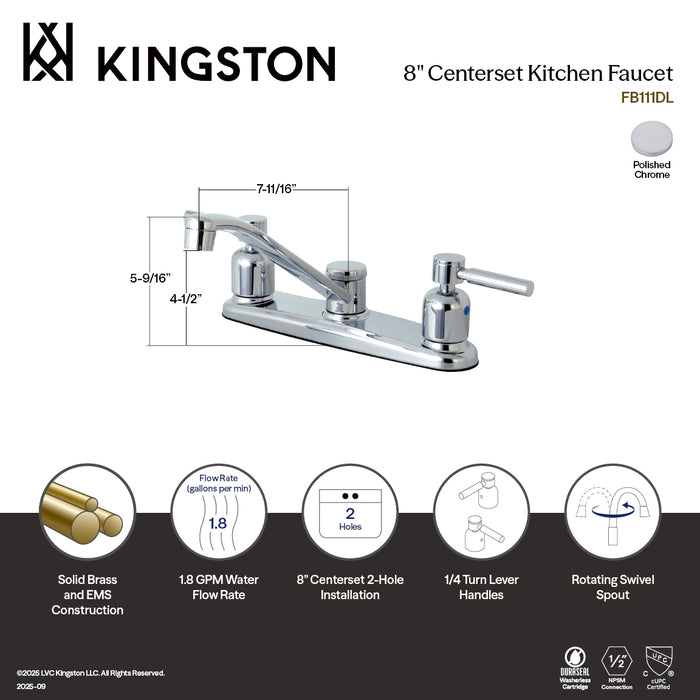 Kingston Tulare FB111DL - Concord Two-Handle 2-Hole 8" Centerset Kitchen Faucet, Polished Chrome