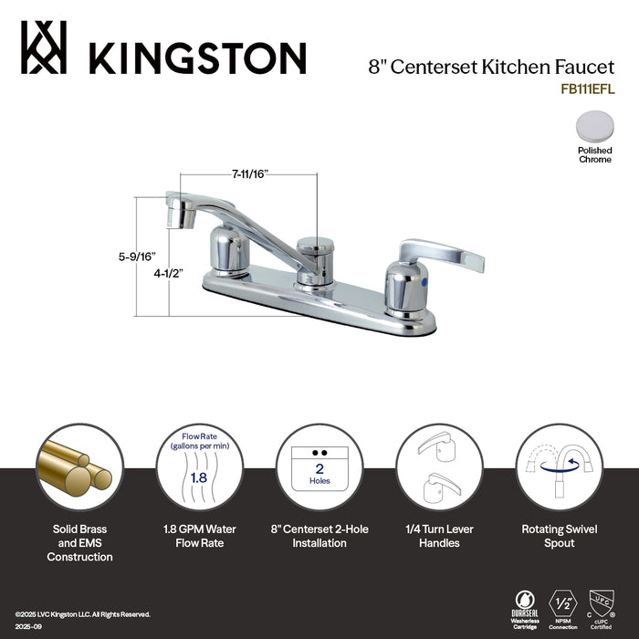 Centurion FB111EFL Two-Handle 2-Hole 8" Centerset Kitchen Faucet, Polished Chrome
