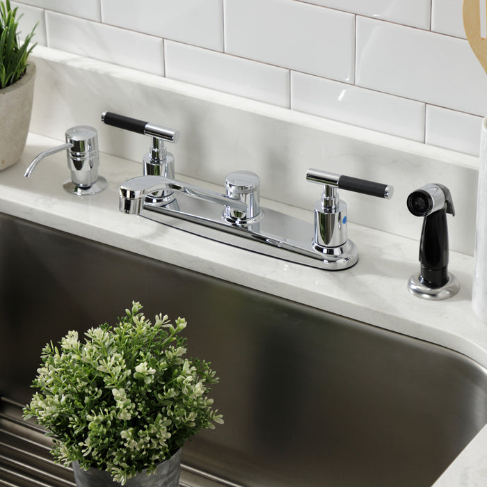 Kingston Tulare FB112CKL - Kaiser Two-Handle 4-Hole 8" Centerset Kitchen Faucet with Side Sprayer, Polished Chrome