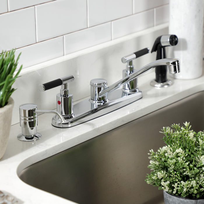 Kingston Tulare FB112CKL - Kaiser Two-Handle 4-Hole 8" Centerset Kitchen Faucet with Side Sprayer, Polished Chrome