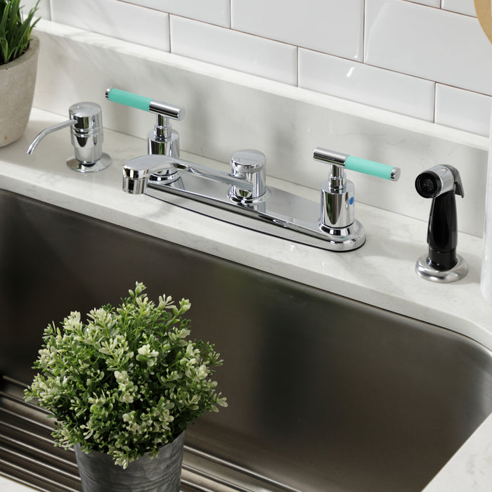 Kingston Tulare FB112CKL - Kaiser Two-Handle 4-Hole 8" Centerset Kitchen Faucet with Side Sprayer, Polished Chrome