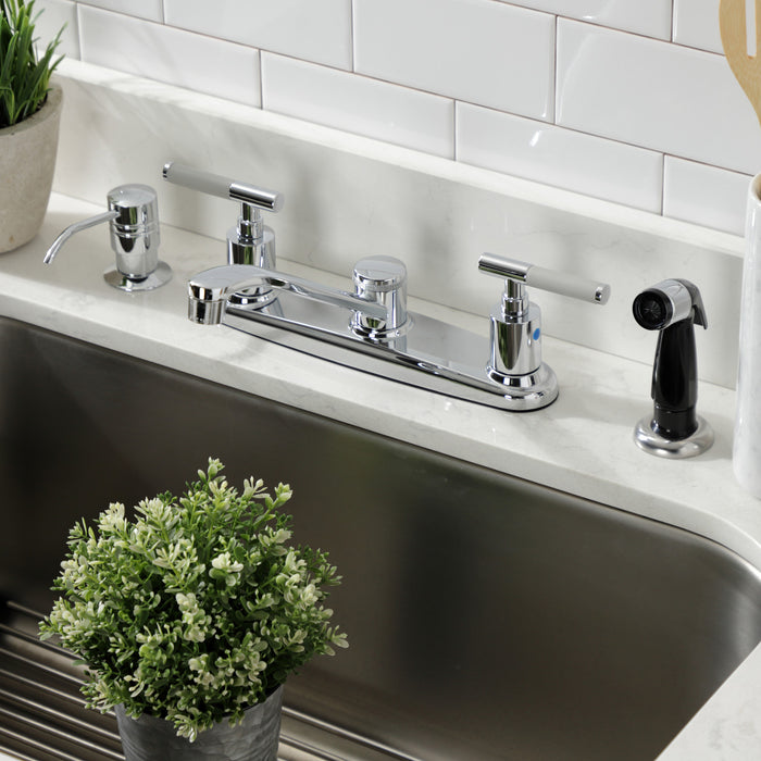 Kingston Tulare FB112CKL - Kaiser Two-Handle 4-Hole 8" Centerset Kitchen Faucet with Side Sprayer, Polished Chrome