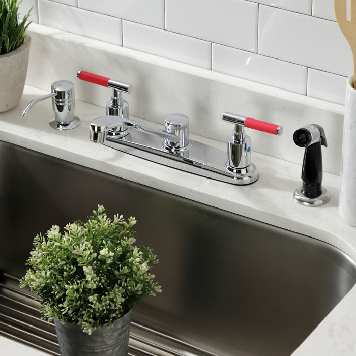 Kingston Tulare FB112CKL - Kaiser Two-Handle 4-Hole 8" Centerset Kitchen Faucet with Side Sprayer, Polished Chrome