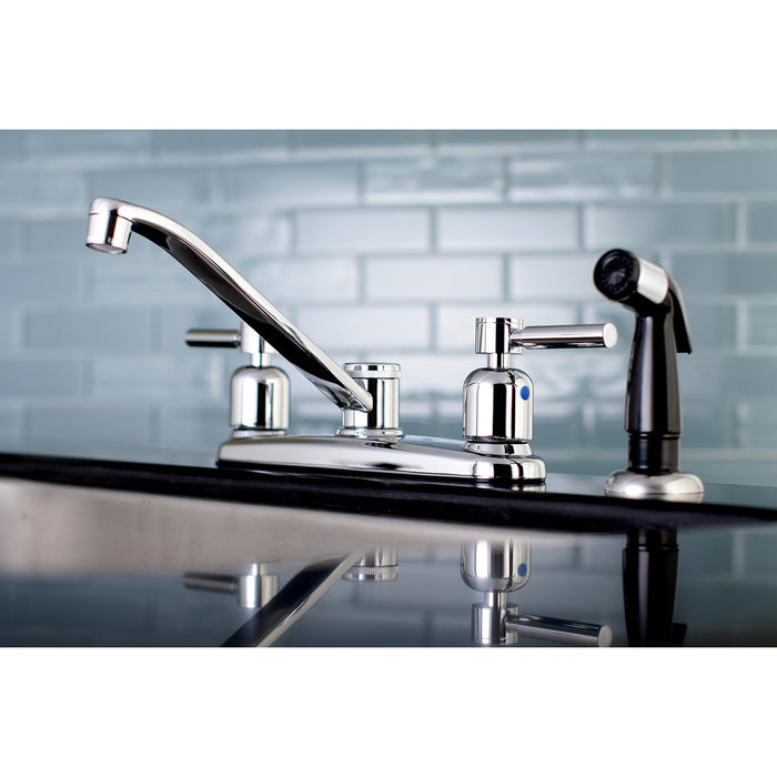 Kingston Tulare FB112DL - Concord Two-Handle 4-Hole 8" Centerset Kitchen Faucet with Side Sprayer, Polished Chrome