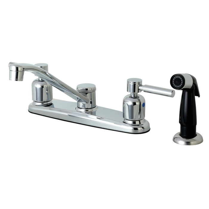 Kingston Tulare FB112DL - Concord Two-Handle 4-Hole 8" Centerset Kitchen Faucet with Side Sprayer, Polished Chrome