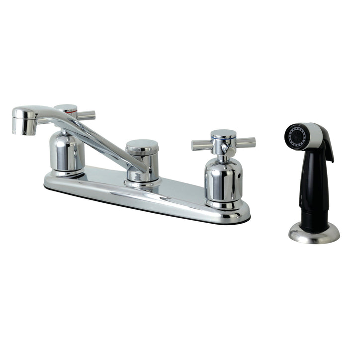 Kingston Tulare FB112DX - Concord Two-Handle 4-Hole 8" Centerset Kitchen Faucet with Side Sprayer, Polished Chrome