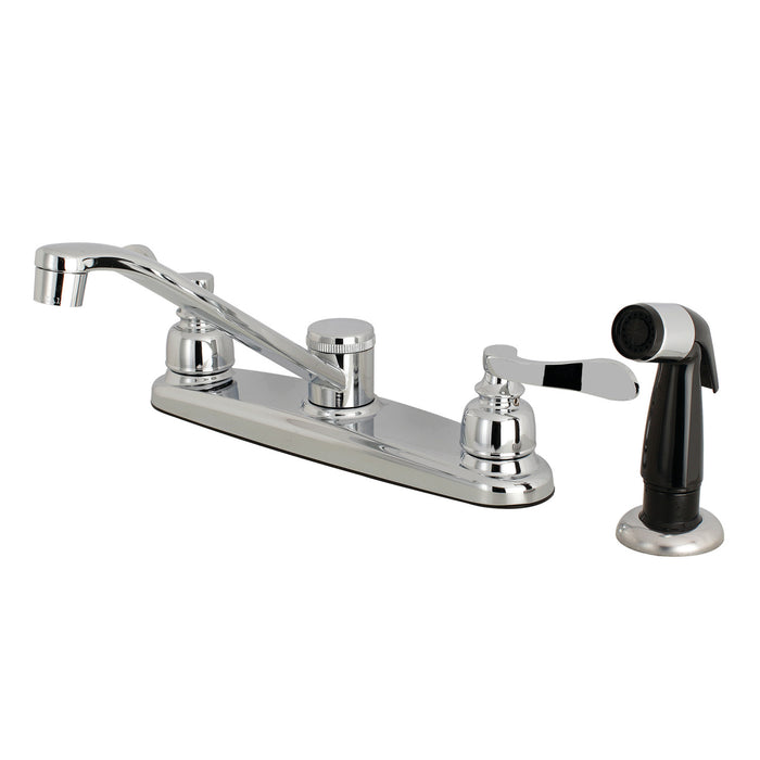 Kingston Tulare FB112NFL - NuWave French Two-Handle 4-Hole 8" Centerset Kitchen Faucet with Side Sprayer, Polished Chrome