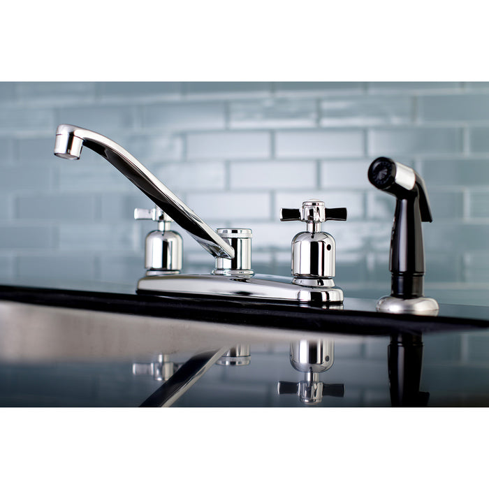 Kingston Tulare FB112ZX - Millennium Two-Handle 4-Hole 8" Centerset Kitchen Faucet with Side Sprayer, Polished Chrome