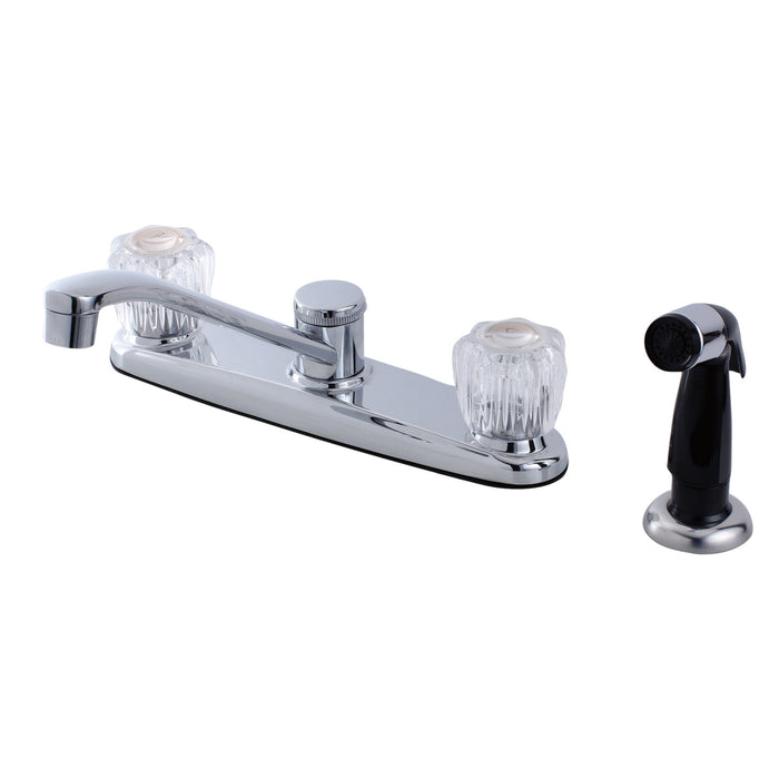 Kingston Tulare FB112 - Americana Two-Handle 4-Hole 8" Centerset Kitchen Faucet with Side Sprayer, Polished Chrome