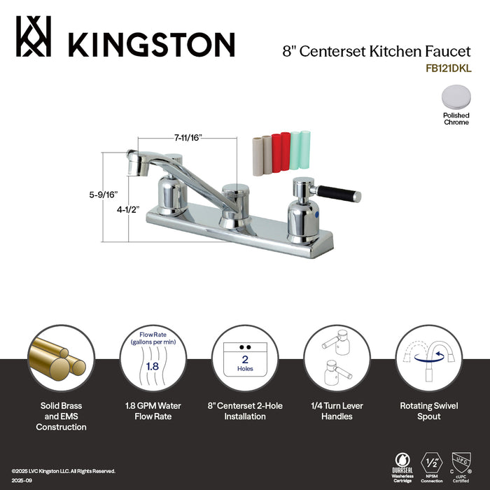 Kingston Tulare FB121DKL - Kaiser Two-Handle 2-Hole 8" Centerset Kitchen Faucet, Polished Chrome