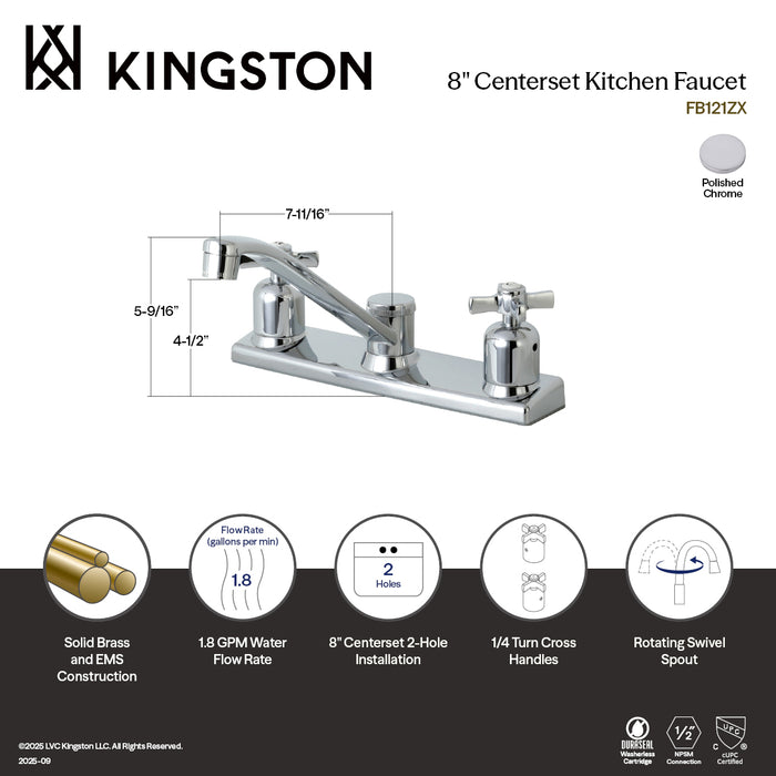 Kingston Tulare FB121ZX - Millennium Two-Handle 2-Hole 8" Centerset Kitchen Faucet, Polished Chrome