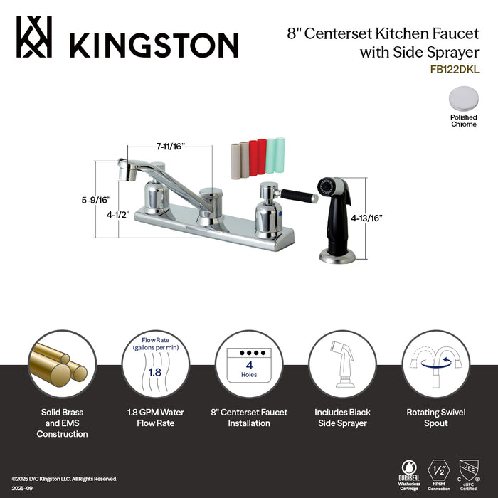 Kaiser FB122DKL Two-Handle 4-Hole 8" Centerset Kitchen Faucet with Side Sprayer, Polished Chrome