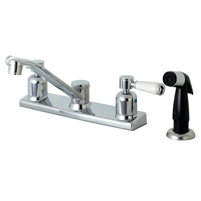 Kingston Tulare FB122DPL - Paris Two-Handle 4-Hole 8" Centerset Kitchen Faucet with Side Sprayer, Polished Chrome