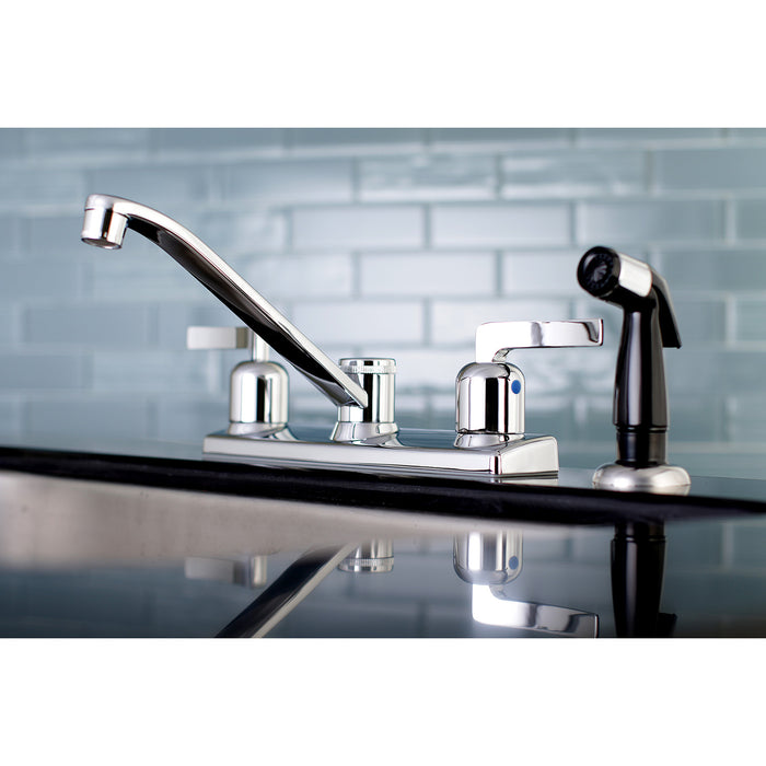 Kingston Tulare FB122EFL - Centurion Two-Handle 4-Hole 8" Centerset Kitchen Faucet with Side Sprayer, Polished Chrome