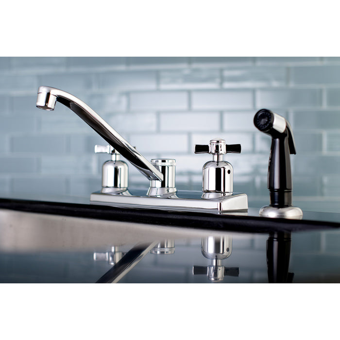 Kingston Tulare FB122ZX - Millennium Two-Handle 4-Hole 8" Centerset Kitchen Faucet with Side Sprayer, Polished Chrome
