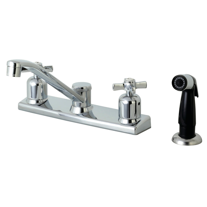 Kingston Tulare FB122ZX - Millennium Two-Handle 4-Hole 8" Centerset Kitchen Faucet with Side Sprayer, Polished Chrome