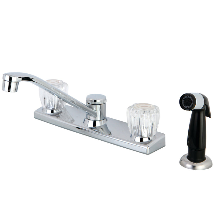 Kingston Tulare FB122 - Columbia Two-Handle 4-Hole 8" Centerset Kitchen Faucet with Side Sprayer, Polished Chrome