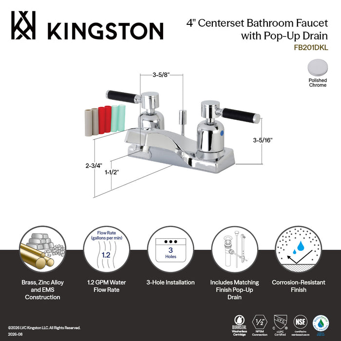 Kingston Kaiser FB201DKL Double-Handle 3-Hole Deck Mount 4-Inch Centerset Bathroom Faucet with ABS Pop-Up Drain, Polished Chrome