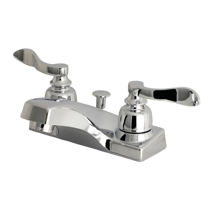 Kingston NuWave French FB201NFL Double-Handle 3-Hole Deck Mount 4-Inch Centerset Bathroom Faucet with ABS Pop-Up Drain, Polished Chrome