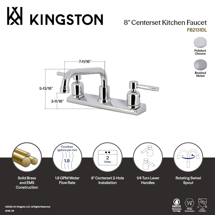 Kingston Sona FB2131DL - Concord Two-Handle 2-Hole 8" Centerset Kitchen Faucet, Polished Chrome
