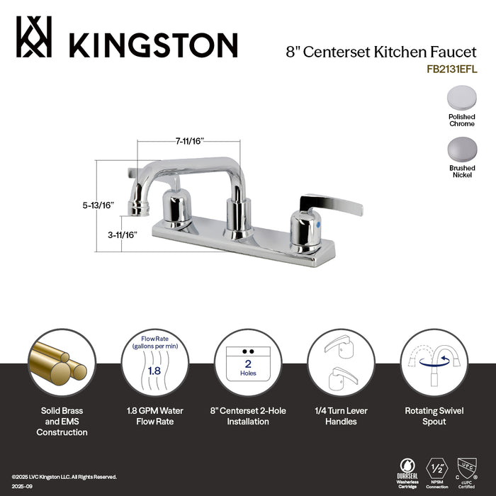 Kingston Tulare FB2131EFL - Centurion Two-Handle 2-Hole 8" Centerset Kitchen Faucet, Polished Chrome
