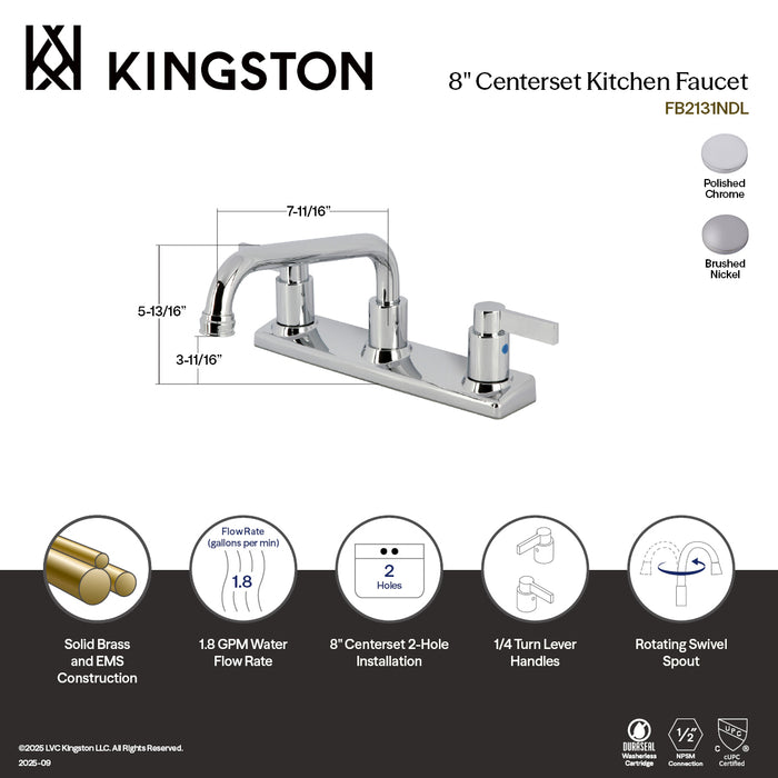 Kingston Sona FB2131NDL - NuvoFusion Two-Handle 2-Hole 8" Centerset Kitchen Faucet, Polished Chrome