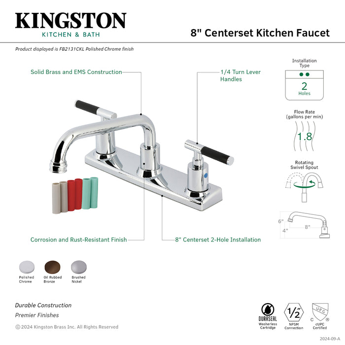 Kingston Sona FB2138CKL - Kaiser Two-Handle 2-Hole 8" Centerset Kitchen Faucet, Brushed Nickel