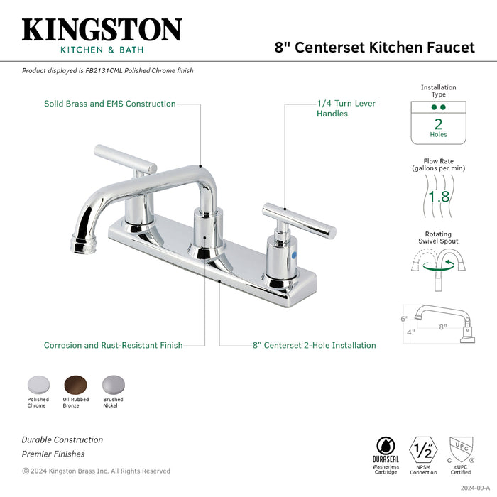 Kingston Sona FB2138CML - Manhattan Two-Handle 2-Hole 8" Centerset Kitchen Faucet, Brushed Nickel