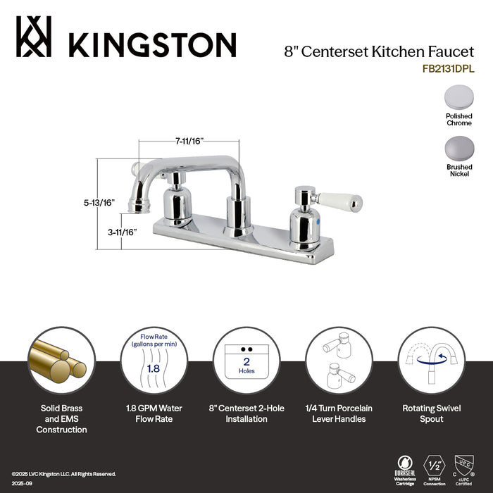 Kingston Sona FB2138DPL - Paris Two-Handle 2-Hole 8" Centerset Kitchen Faucet, Brushed Nickel