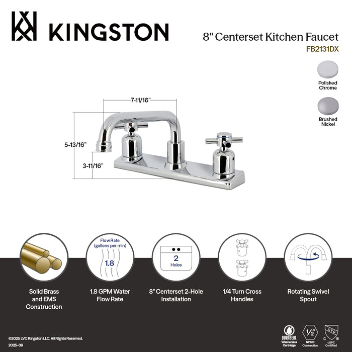 Kingston Sona FB2138DX - Concord Two-Handle 2-Hole 8" Centerset Kitchen Faucet, Brushed Nickel