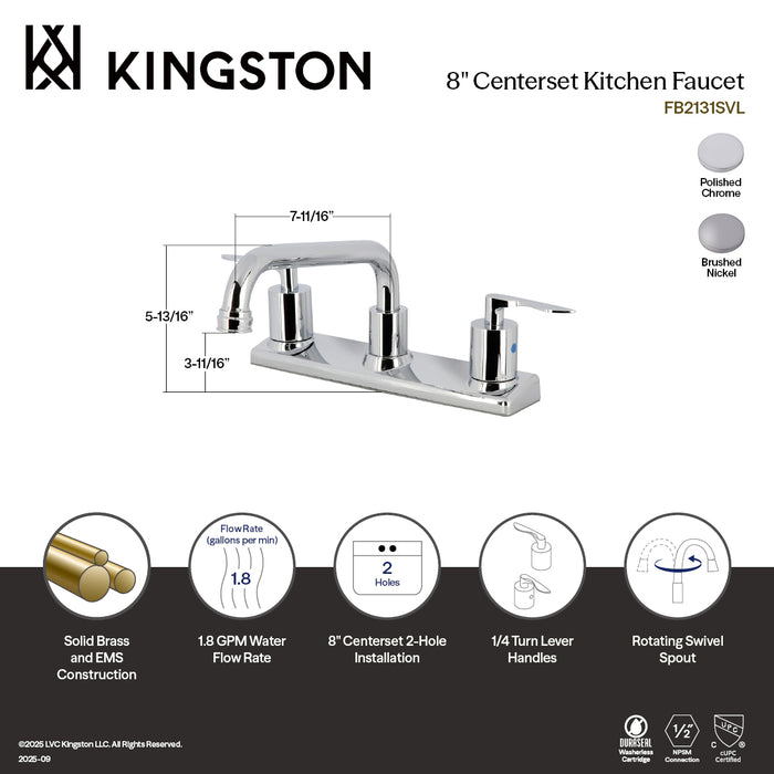 Kingston Tulare FB2138SVL - Serena Two-Handle 2-Hole 8" Centerset Kitchen Faucet, Brushed Nickel
