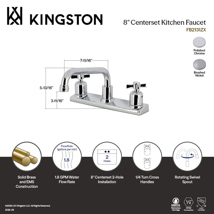Kingston Tulare FB2138ZX - Millennium Two-Handle 2-Hole 8" Centerset Kitchen Faucet, Brushed Nickel