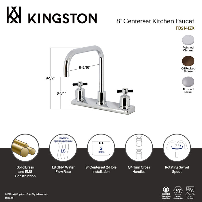 Kingston Tulare FB2141ZX - Millennium Two-Handle 2-Hole 8" Centerset Kitchen Faucet, Polished Chrome