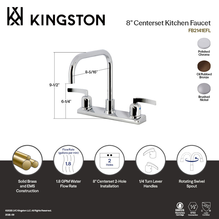 Kingston Tulare FB2145EFL - Centurion Two-Handle 2-Hole 8" Centerset Kitchen Faucet, Oil Rubbed Bronze