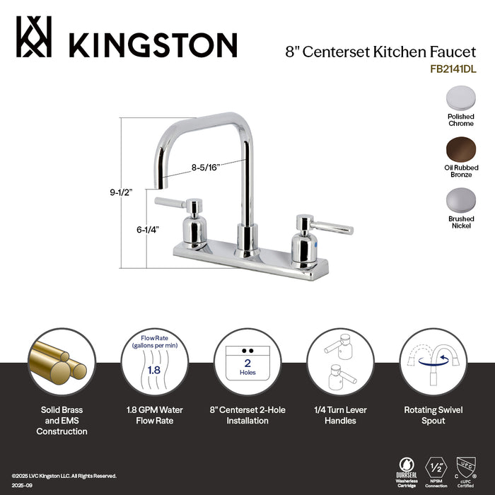 Kingston Sona FB2148DL - Concord Two-Handle 2-Hole 8" Centerset Kitchen Faucet, Brushed Nickel