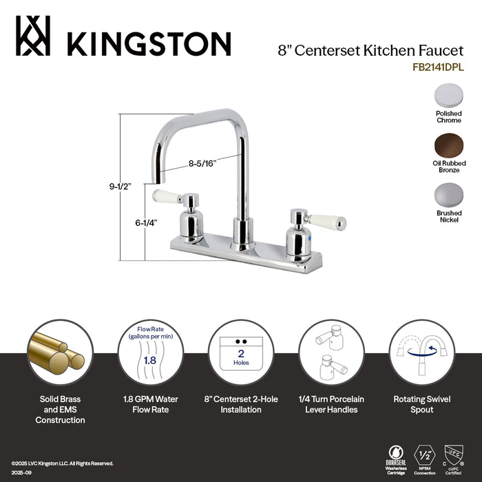 Kingston Tulare FB2148DPL - Paris Two-Handle 2-Hole 8" Centerset Kitchen Faucet, Brushed Nickel