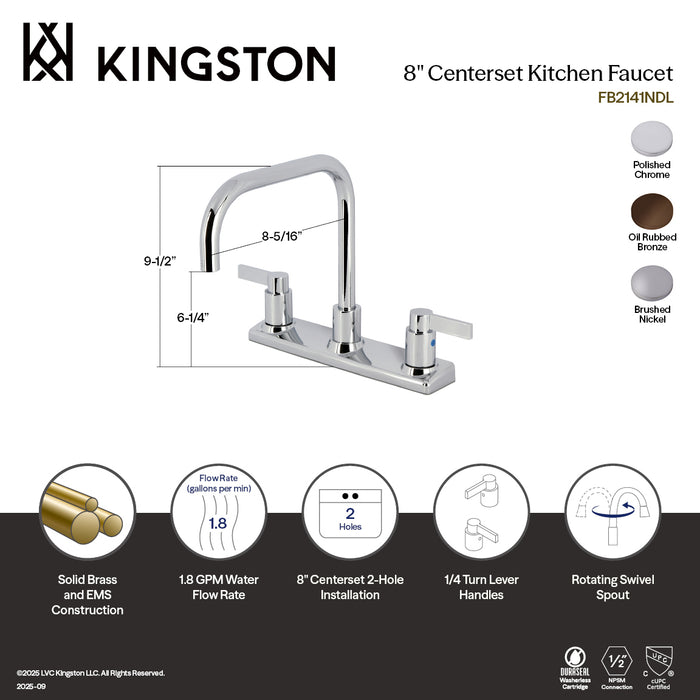 Kingston Sona FB2148NDL - NuvoFusion Two-Handle 2-Hole 8" Centerset Kitchen Faucet, Brushed Nickel