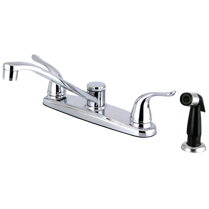 Kingston Yosemite FB2271YL Two-Handle 4-Hole 8" Centerset Kitchen Faucet with Side Sprayer, Polished Chrome