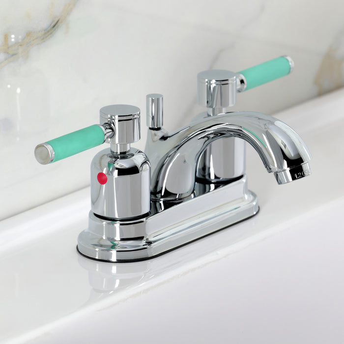 Kingston Tulare FB2601DKL - Kaiser Double-Handle 3-Hole Deck Mount 4-Inch Centerset Bathroom Faucet with Pop-Up Drain, Polished Chrome
